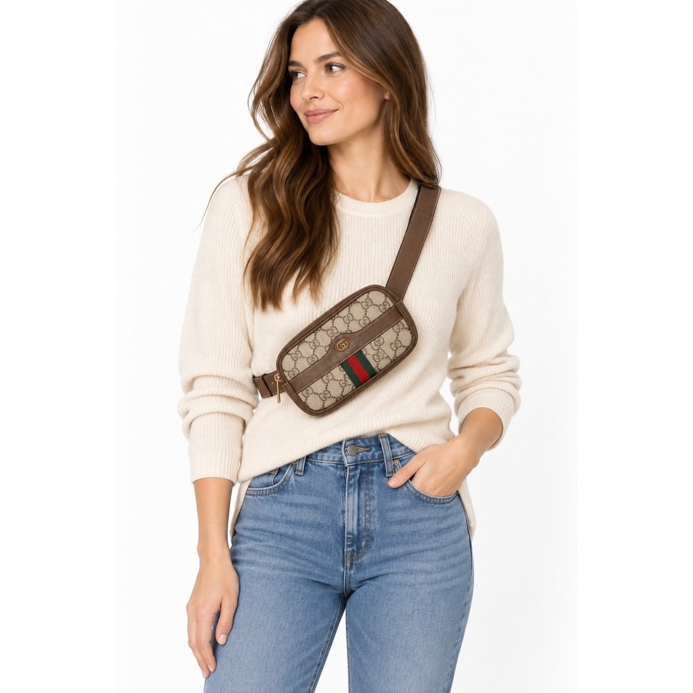 Gucci Ophidia Belt Sling Bag GG Supreme Canvas Web Stripe Travel Fanny Pack